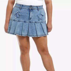 Sweet Society Star Patch Pleated Denim Skirt